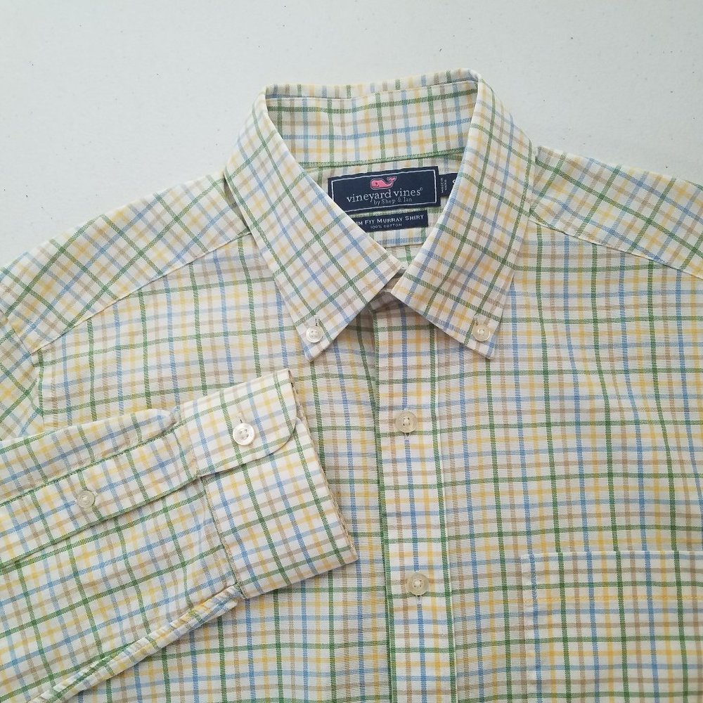 Vineyard Vines Yellow Plaid Button Front SLIM FIT Murray Shirt Men's Size Small